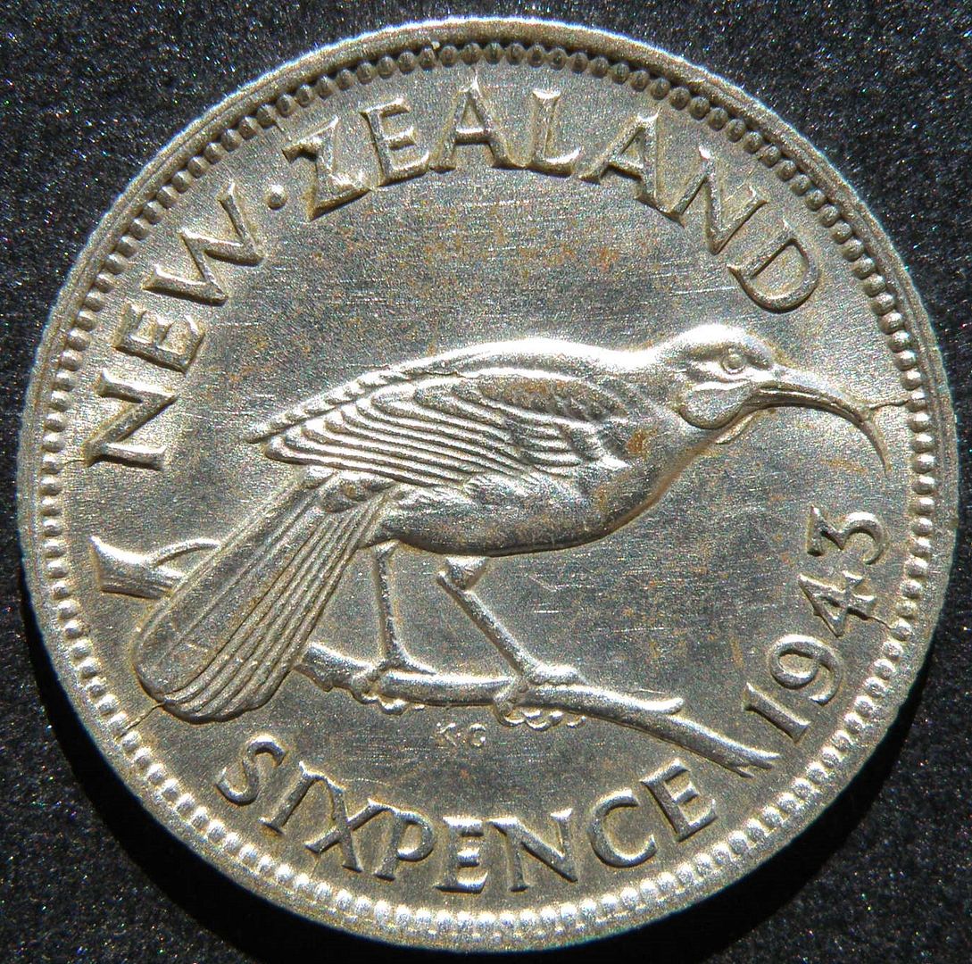 1943 new zealand 6 pence ef silver