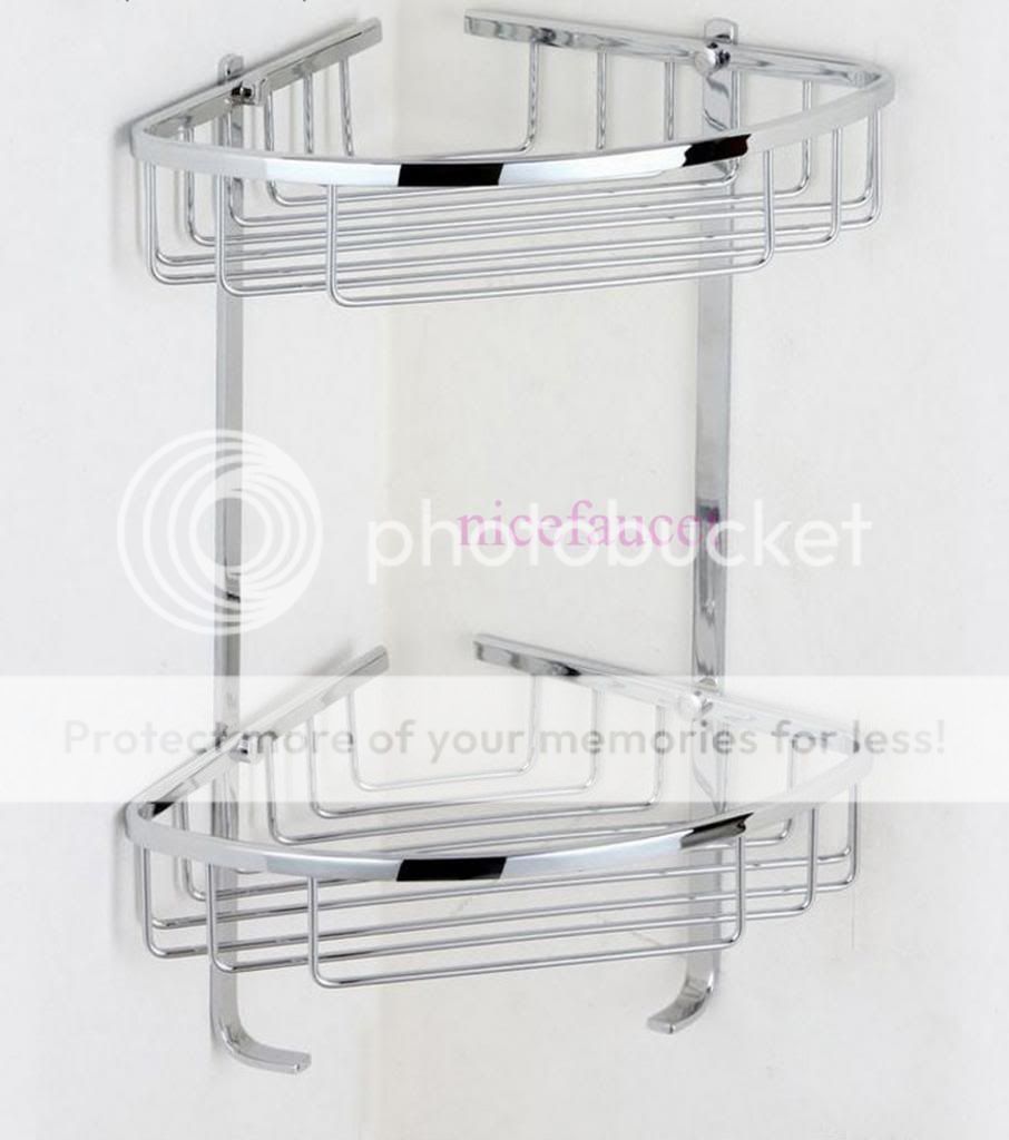 Bathroom Double Vanity Shower Basket Chrome Stainless Steel w 2 Hooks